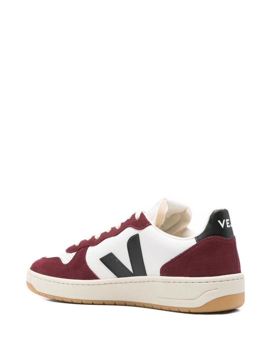 Veja V10 Sneakers For Women Premium Calf Leather Upper White Multicolor With Red Detail Perforated Toe