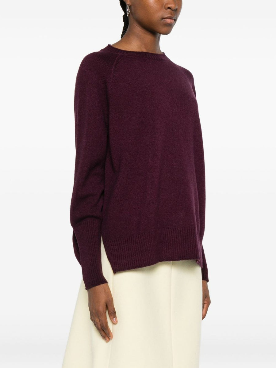 Base Wool Crewneck Sweater For Women With Raglan Sleeves And Cozy Layering Warmth In Violet