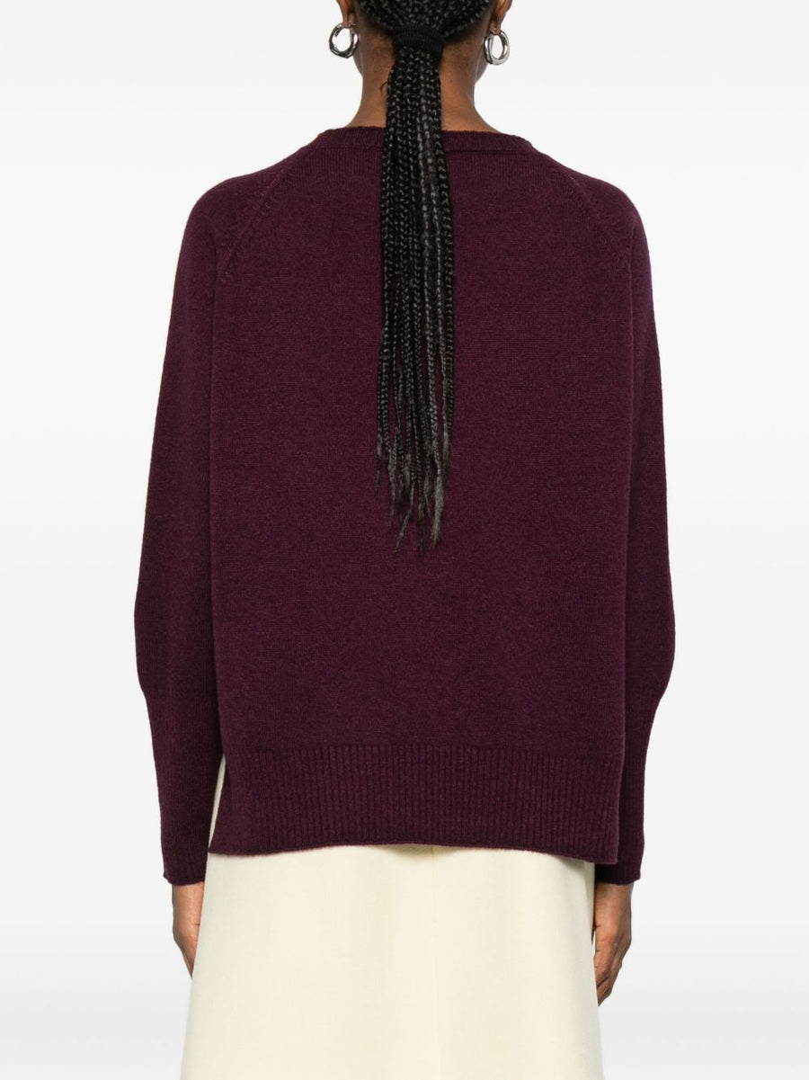Base Wool Crewneck Sweater For Women With Raglan Sleeves And Cozy Layering Warmth In Violet