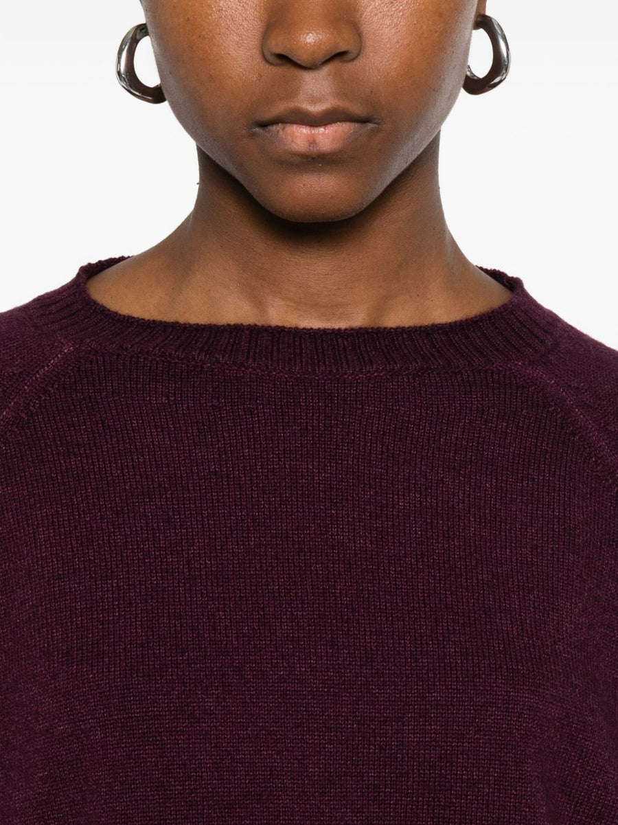 Base Wool Crewneck Sweater For Women With Raglan Sleeves And Cozy Layering Warmth In Violet