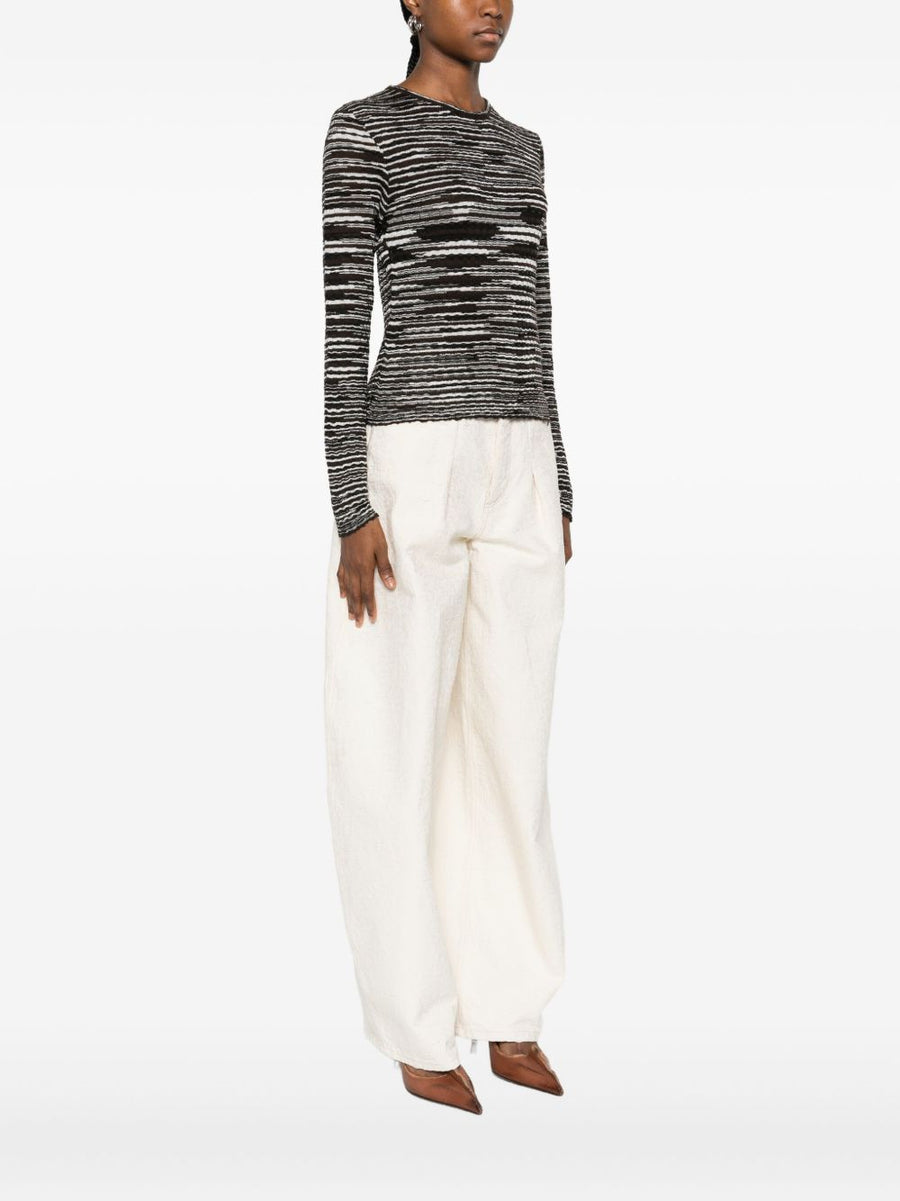 Missoni Wool Blend Crewneck Sweater For Women Luxurious Textured Knit With Black Stripes