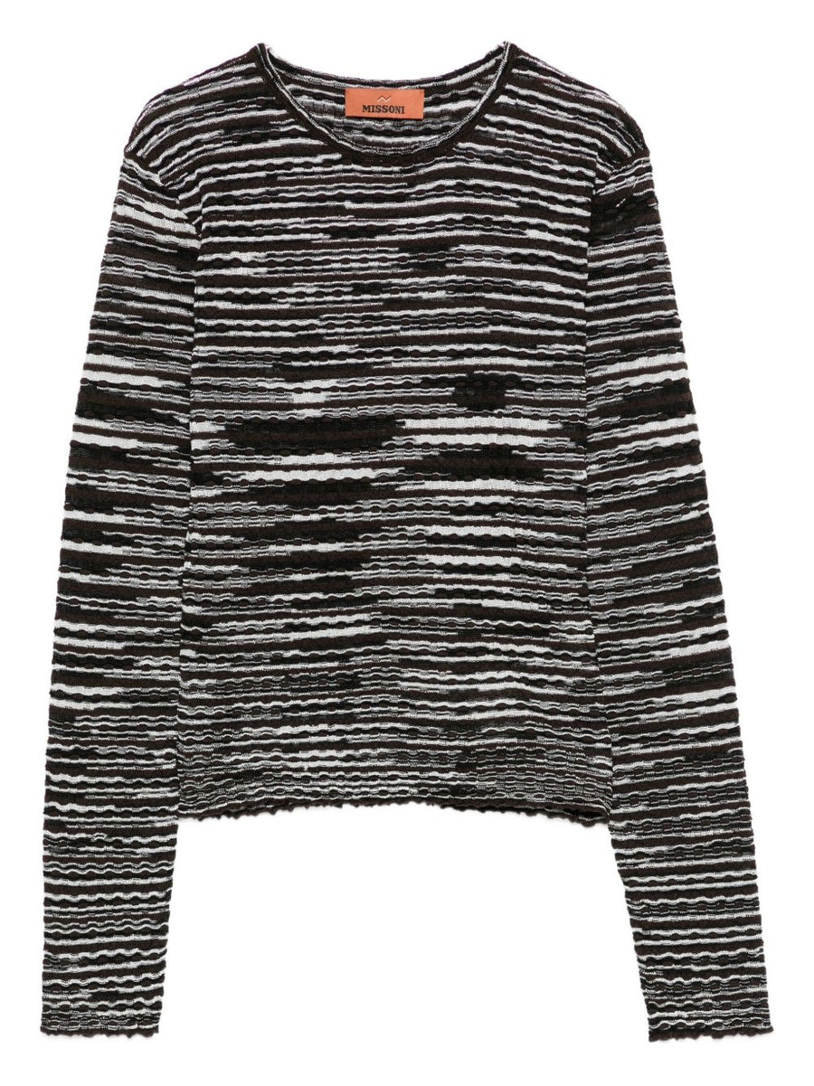 Missoni Wool Blend Crewneck Sweater For Women Luxurious Textured Knit With Black Stripes