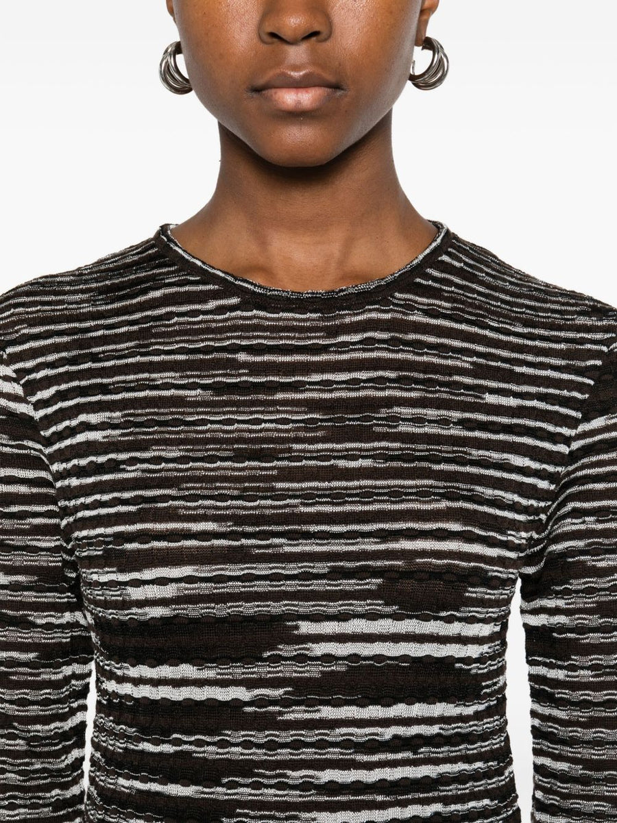 Missoni Wool Blend Crewneck Sweater For Women Luxurious Textured Knit With Black Stripes