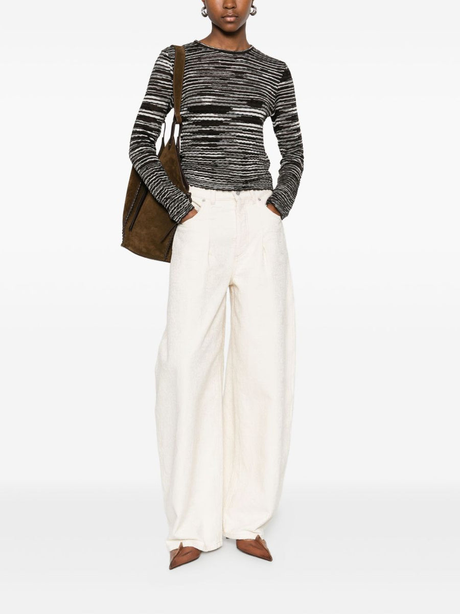 Missoni Wool Blend Crewneck Sweater For Women Luxurious Textured Knit With Black Stripes