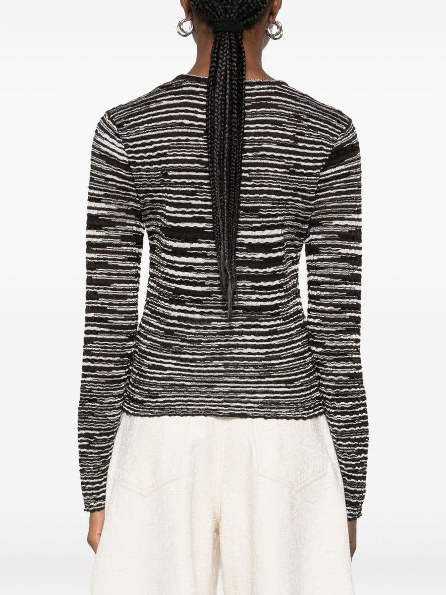 Missoni Wool Blend Crewneck Sweater For Women Luxurious Textured Knit With Black Stripes