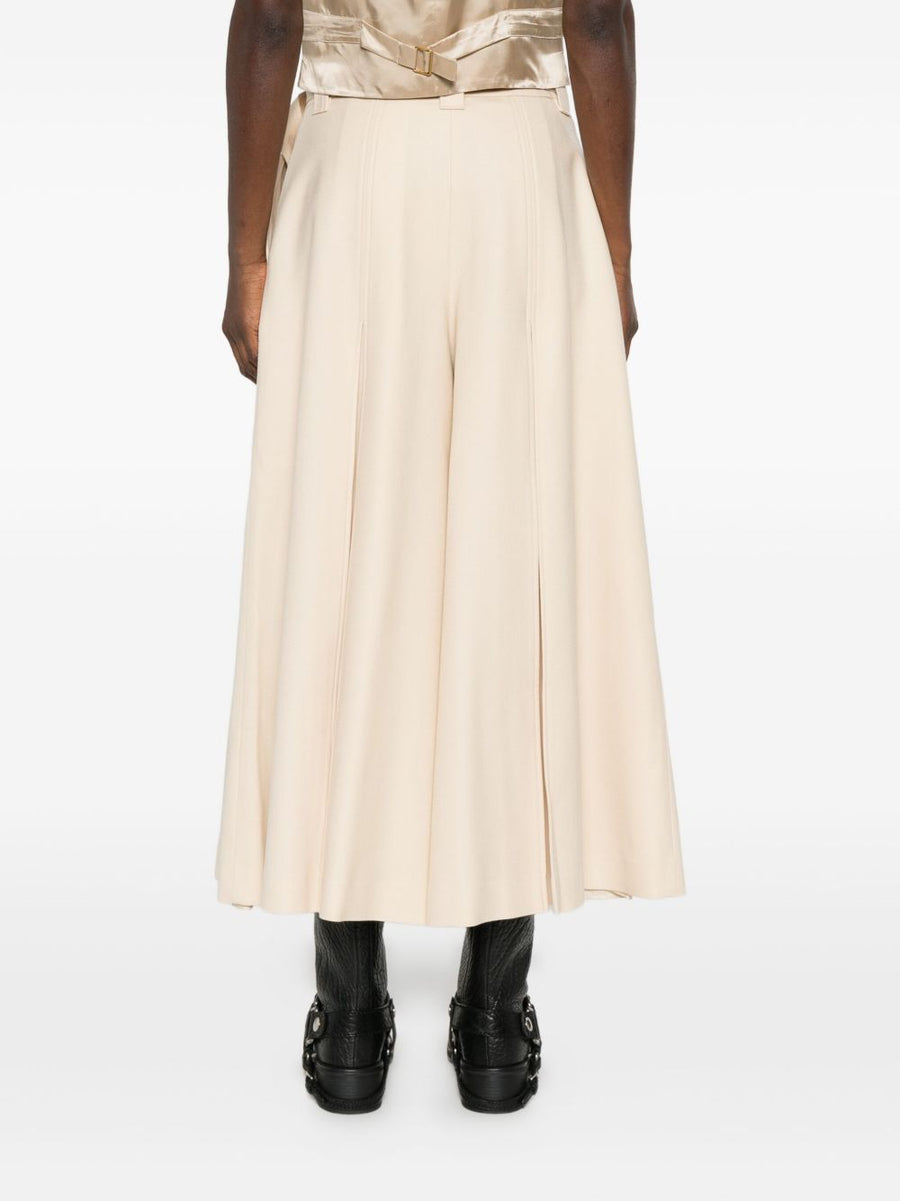 Zimmermann Belted Wide Leg Wool Blend Trousers For Women In Beige With Front Buckle Pleated Tailoring