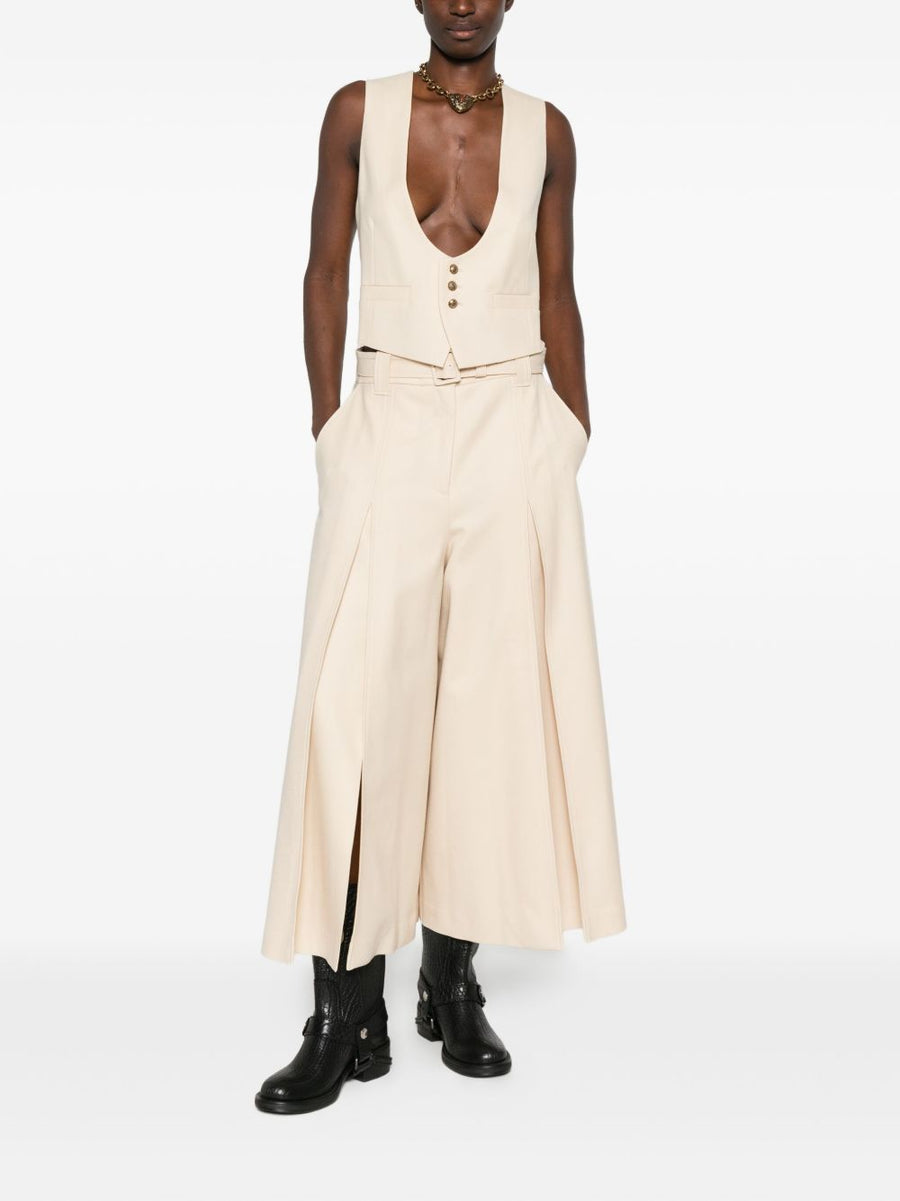 Zimmermann Belted Wide Leg Wool Blend Trousers For Women In Beige With Front Buckle Pleated Tailoring