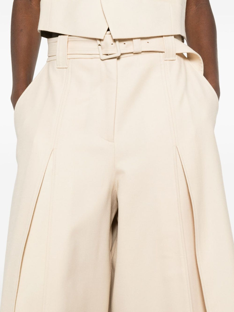 Zimmermann Belted Wide Leg Wool Blend Trousers For Women In Beige With Front Buckle Pleated Tailoring
