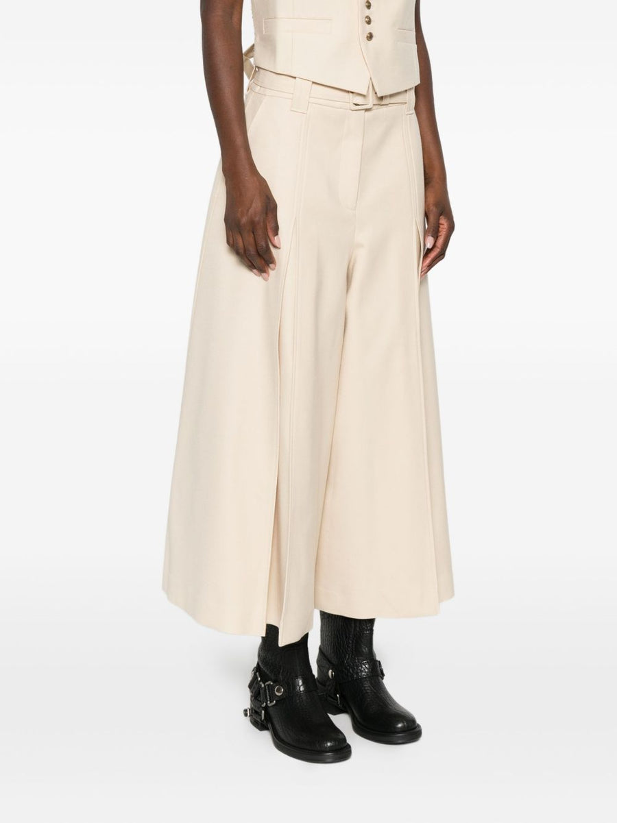 Zimmermann Belted Wide Leg Wool Blend Trousers For Women In Beige With Front Buckle Pleated Tailoring