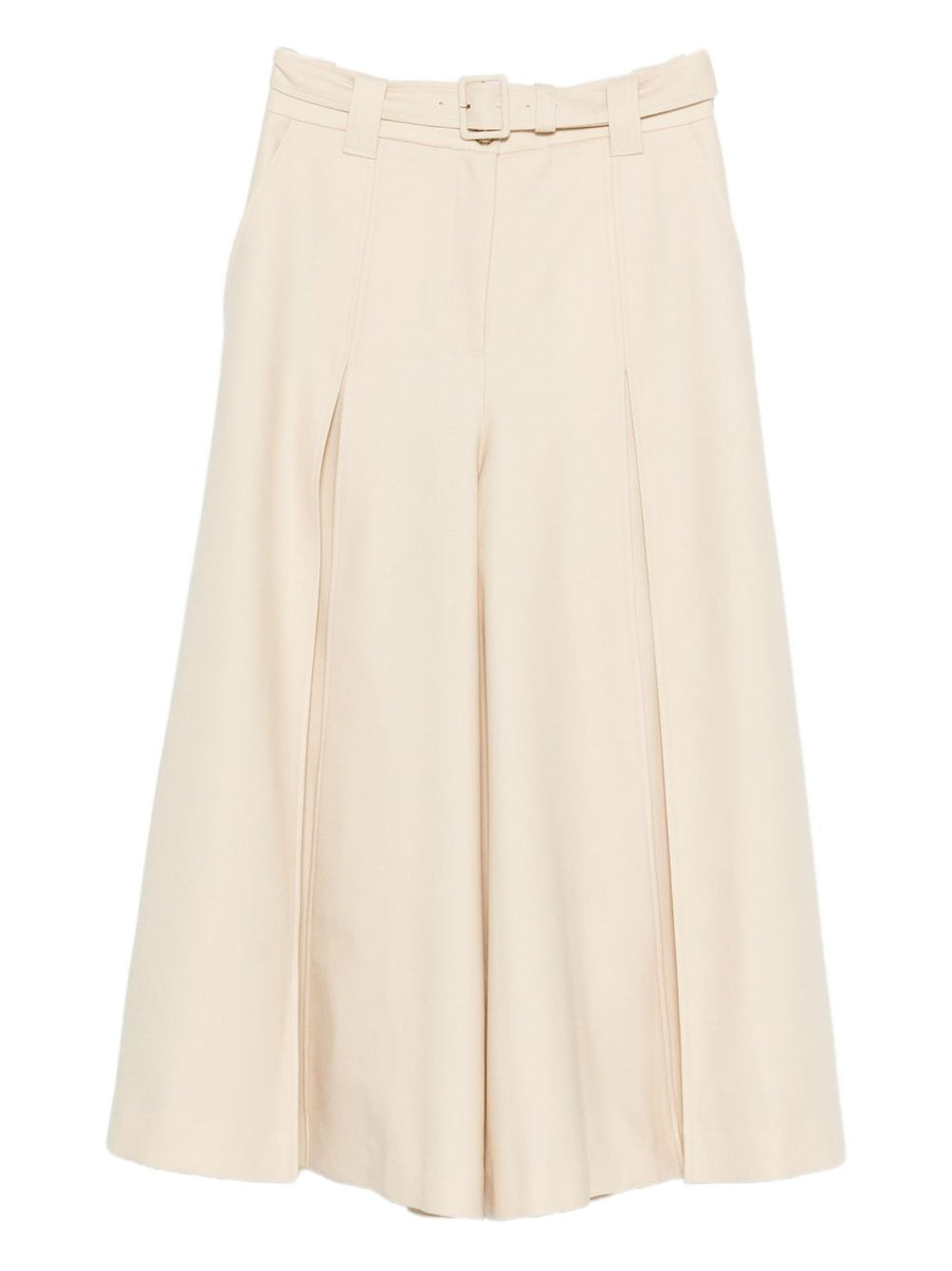 Zimmermann Belted Wide Leg Wool Blend Trousers For Women In Beige With Front Buckle Pleated Tailoring