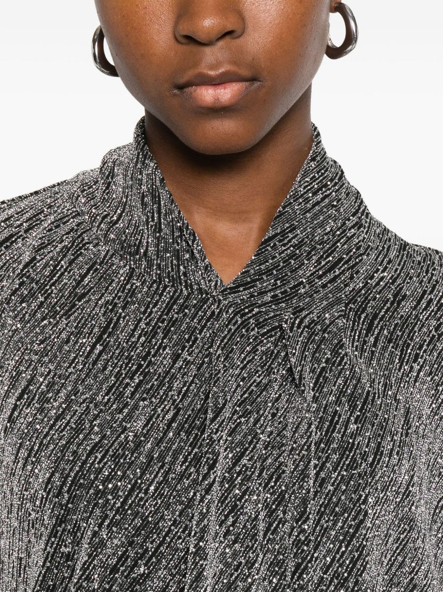 Iro Ysane Blouse With Silver Metallic Finish High Neck Silhouette For Women Versatile Workwear