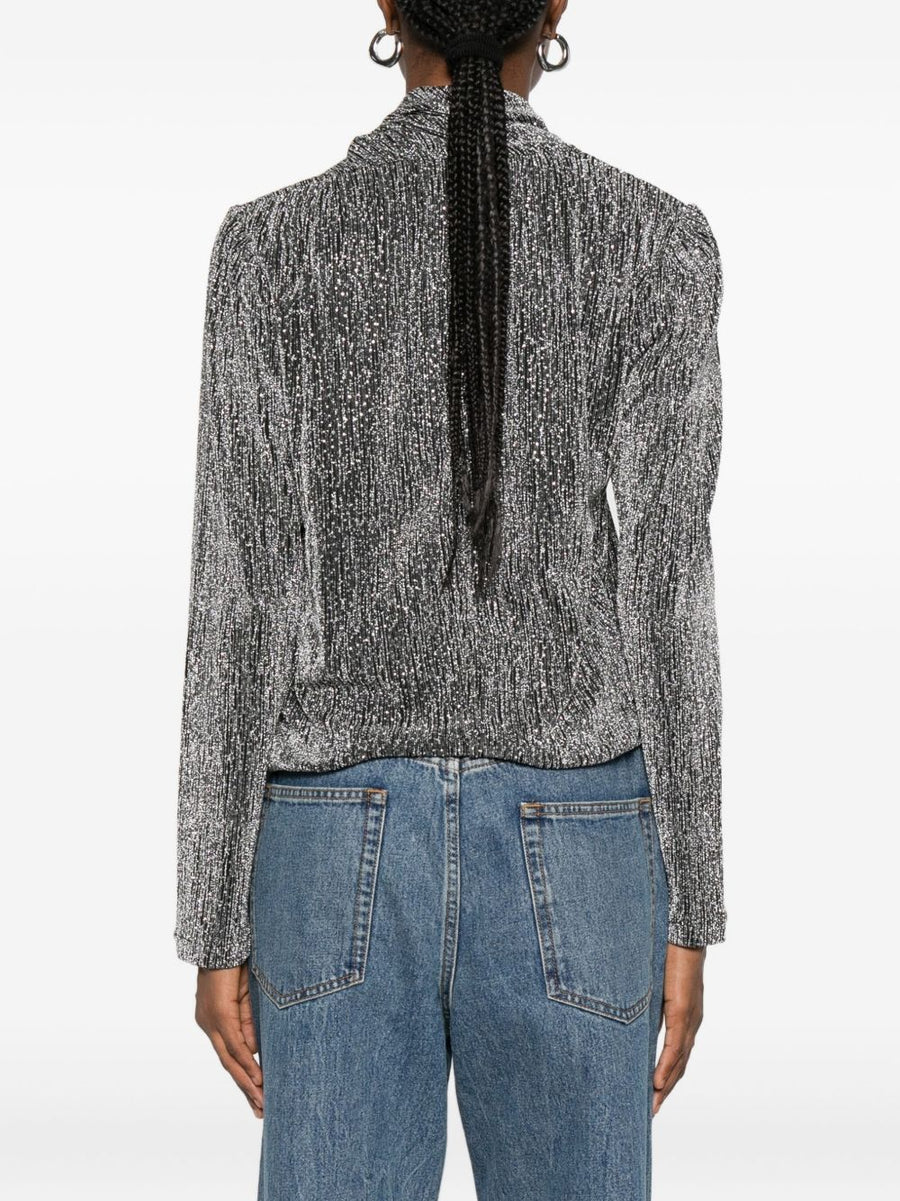 Iro Ysane Blouse With Silver Metallic Finish High Neck Silhouette For Women Versatile Workwear
