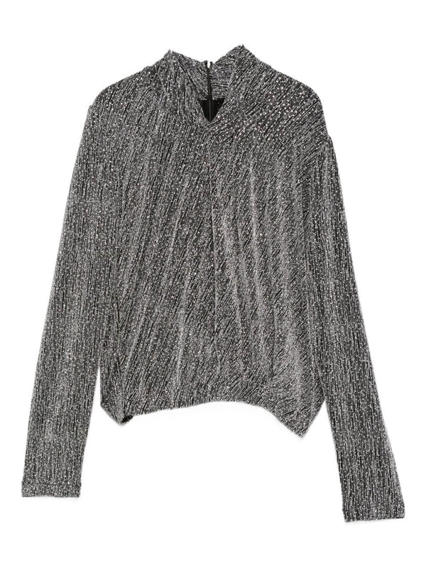 Iro Ysane Blouse With Silver Metallic Finish High Neck Silhouette For Women Versatile Workwear