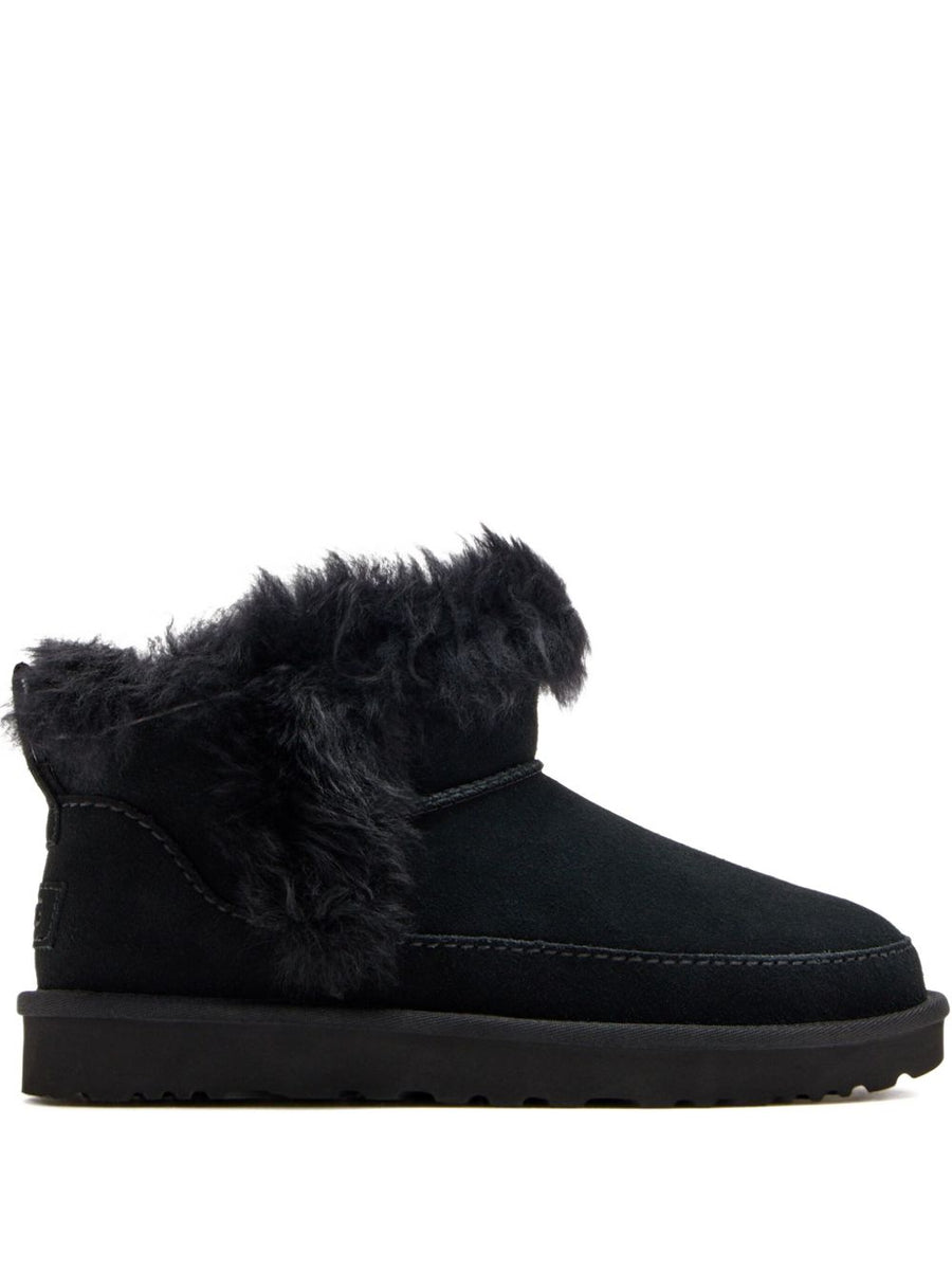 UGG Classic Ultra Mini Chalet Boots For Women Black Premium Leather Lined Rubber Sole Comfort And Style