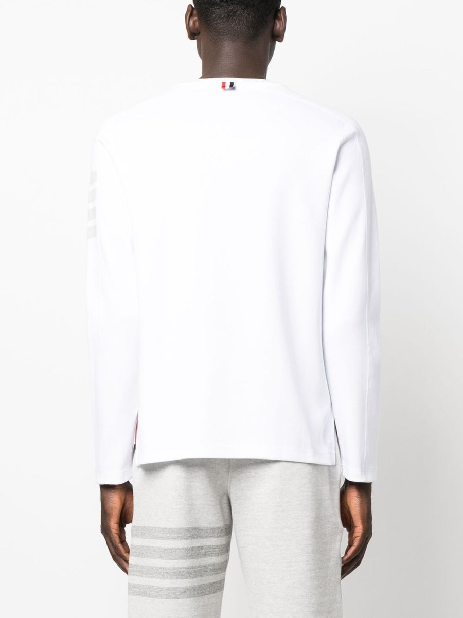 Thom Browne Cotton T Shirt With Signature Four Bar Stripe Front Patch For Men Wardrobe Essential