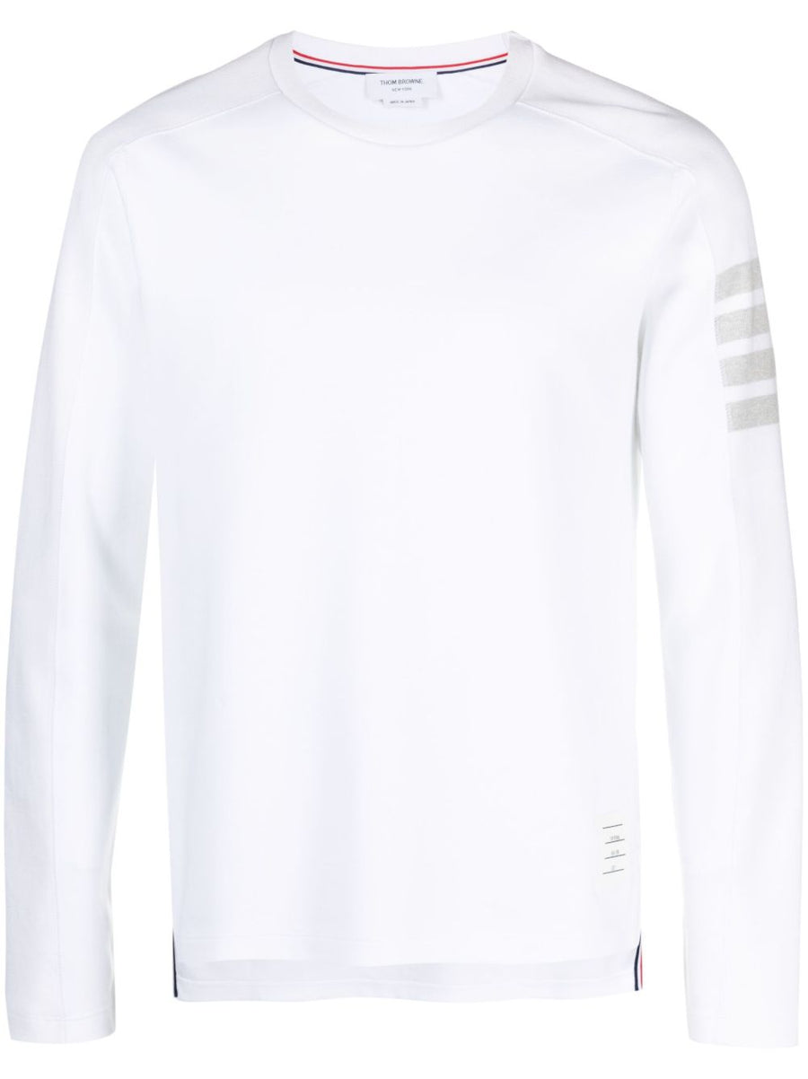 Thom Browne Cotton T Shirt With Signature Four Bar Stripe Front Patch For Men Wardrobe Essential
