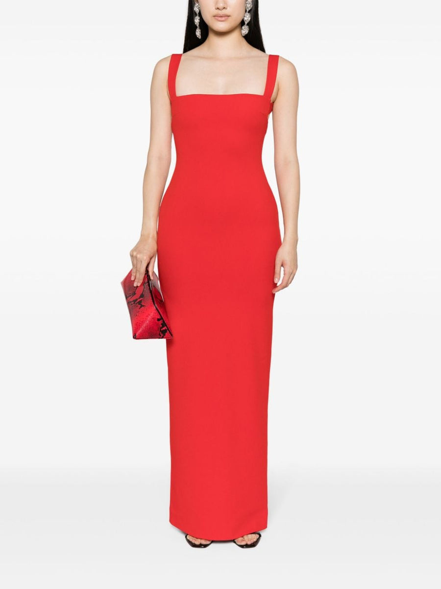 Solace London Joni Long Red Dress Stretch Crepe Harness Straps Elegant Evening Dress For Women