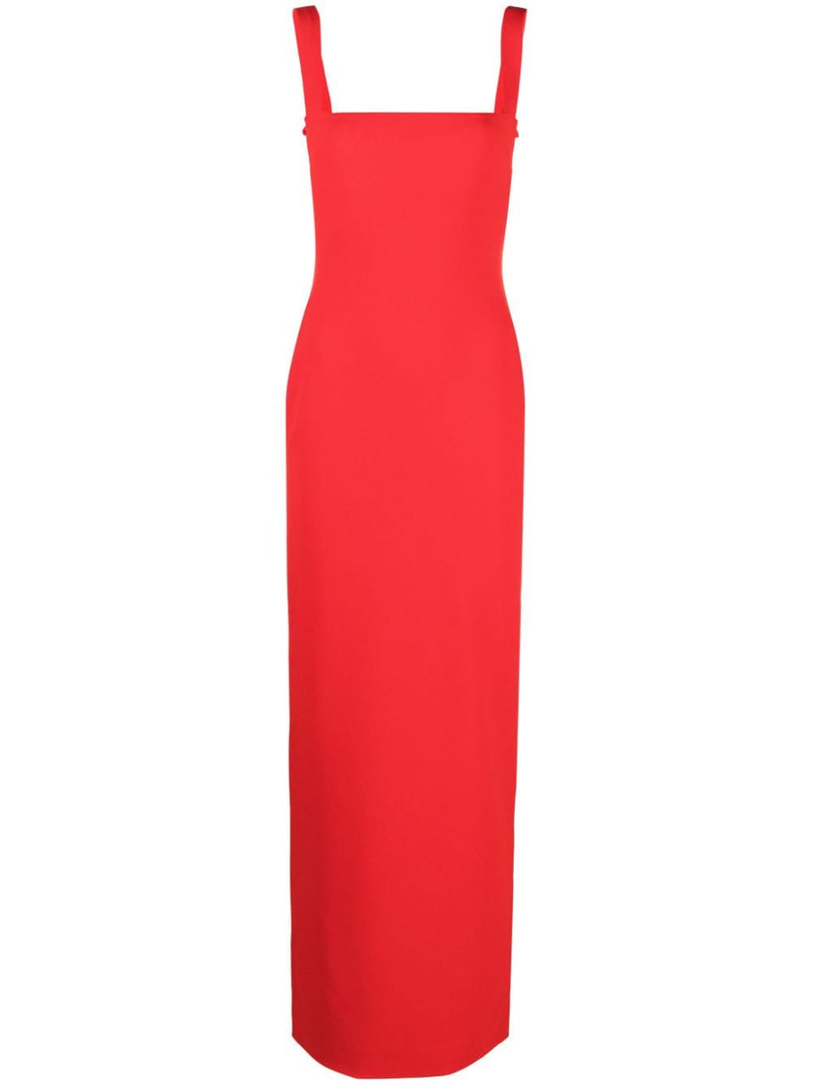 Solace London Joni Long Red Dress Stretch Crepe Harness Straps Elegant Evening Dress For Women