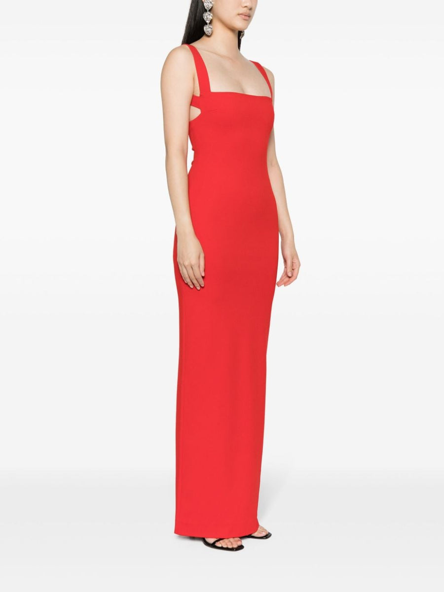 Solace London Joni Long Red Dress Stretch Crepe Harness Straps Elegant Evening Dress For Women