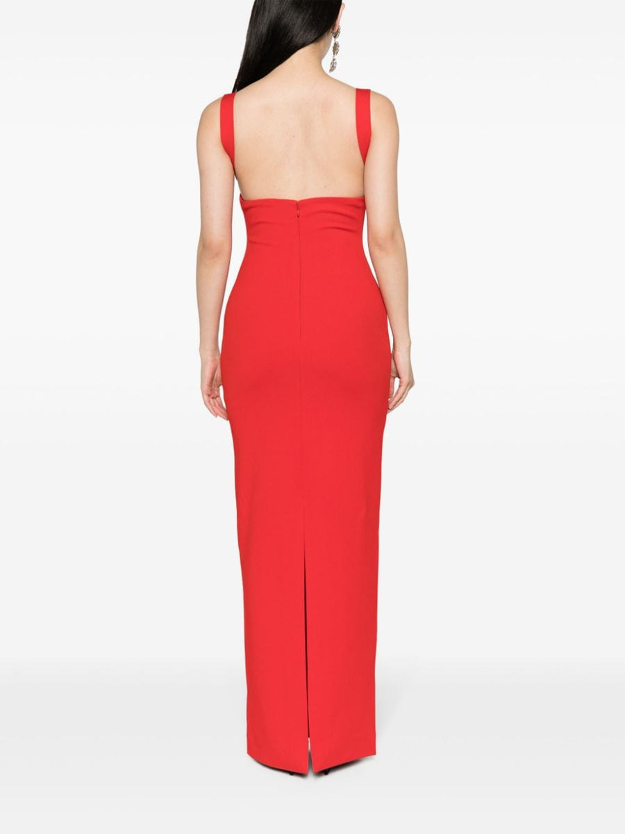 Solace London Joni Long Red Dress Stretch Crepe Harness Straps Elegant Evening Dress For Women