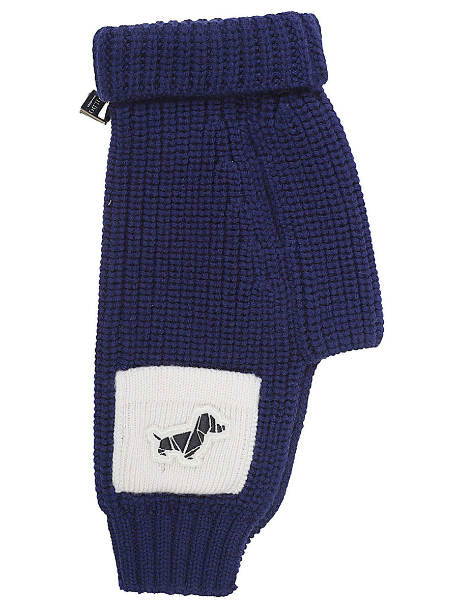Poldo Dog Couture Knitwear Patch Navy Wool Dog Sweater For Cold Weather Warmth With Luxe Patch Detailing