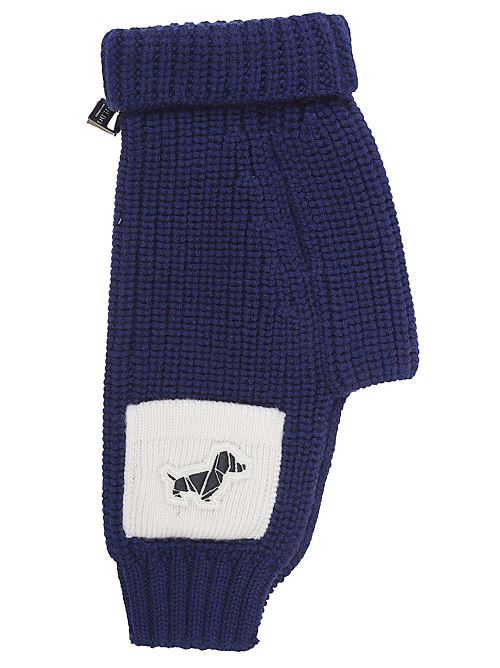 Poldo Dog Couture Knitwear Patch Navy Wool Dog Sweater For Cold Weather Warmth With Luxe Patch Detailing