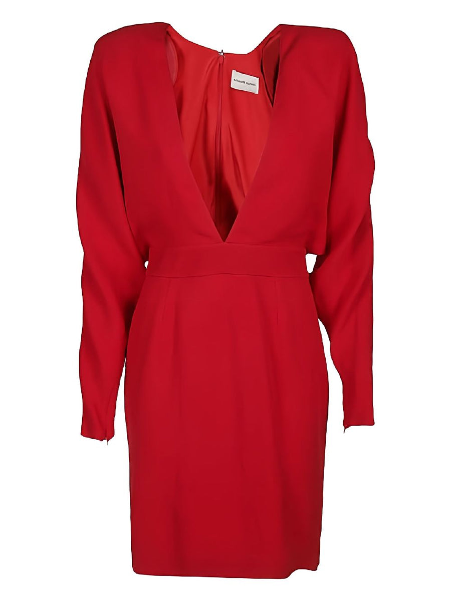 Alexandre Vauthier Red Mini Dress With Plunging Neck And Long Sleeves For Women Evening Wear