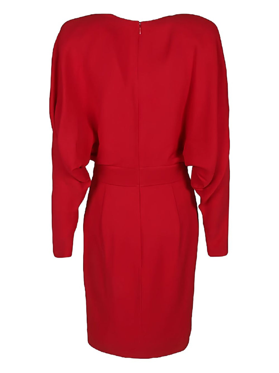 Alexandre Vauthier Red Mini Dress With Plunging Neck And Long Sleeves For Women Evening Wear