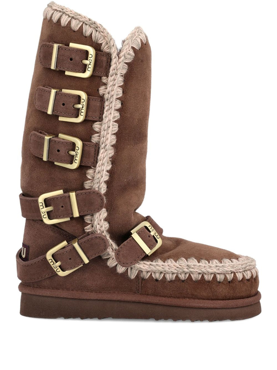 Mou Eskimo 40 Buckle Straps Boots For Women With Crochet Trim And Rubber Sole Winter Ready
