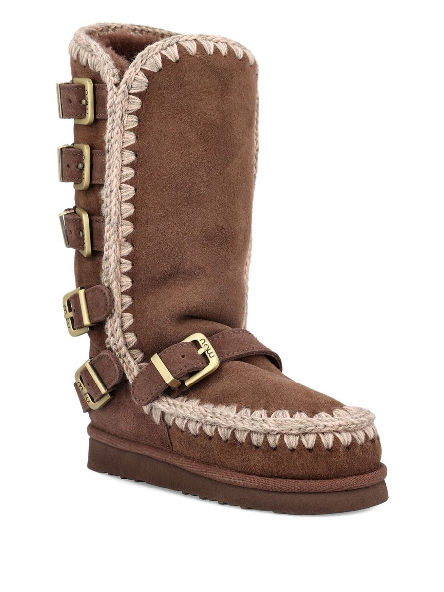 Mou Eskimo 40 Buckle Straps Boots For Women With Crochet Trim And Rubber Sole Winter Ready
