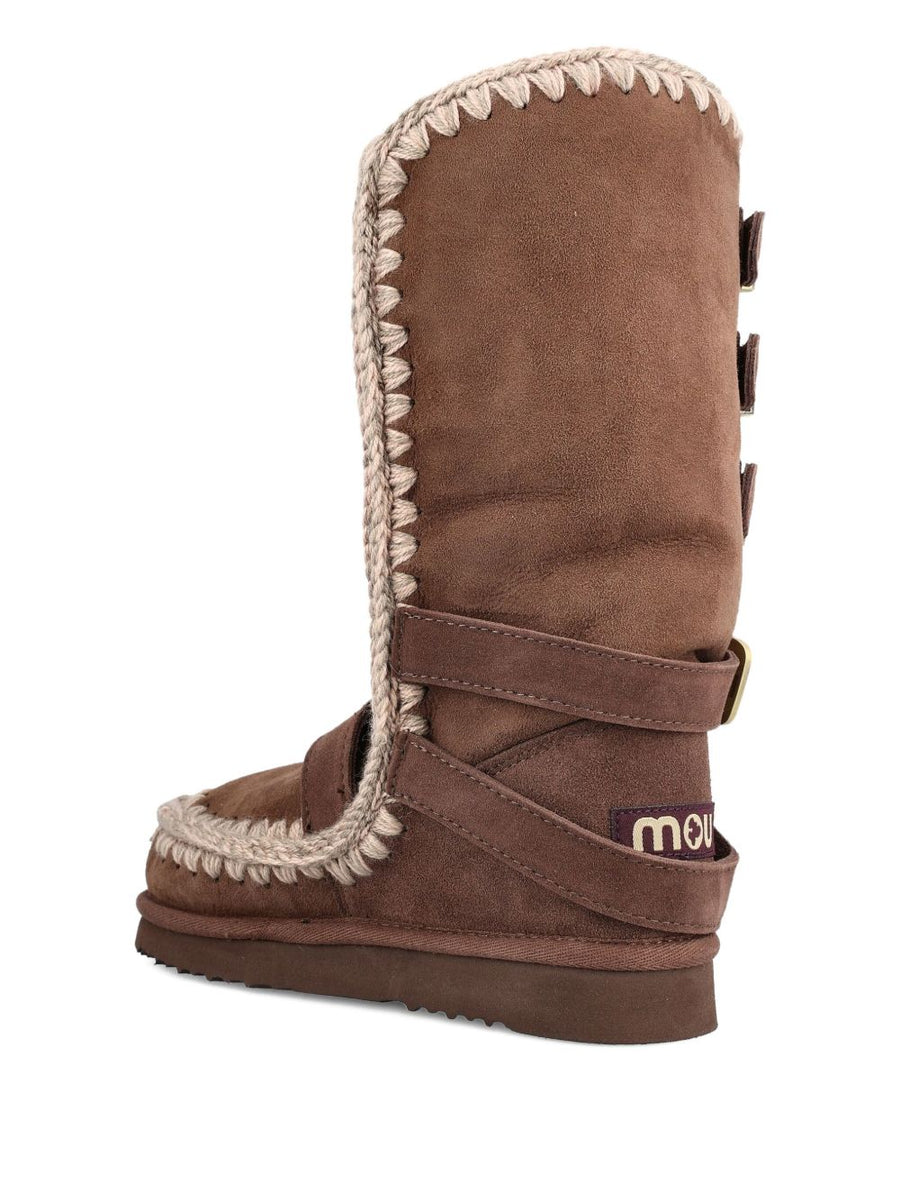 Mou Eskimo 40 Buckle Straps Boots For Women With Crochet Trim And Rubber Sole Winter Ready