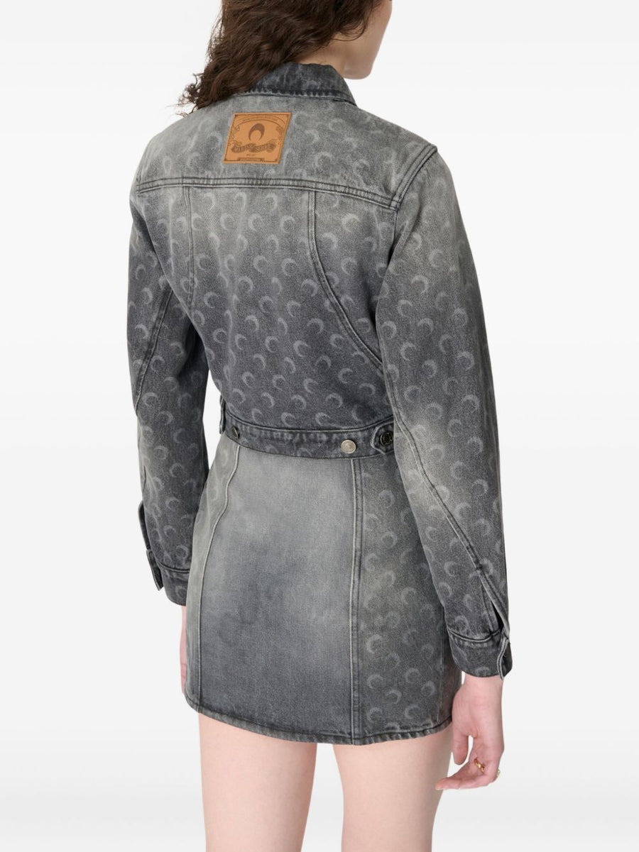 Marine Serre Moon Laser Denim Jacket For Women Dark Grey Moon Pattern 100 Percent Cotton Versatile Wardrobe