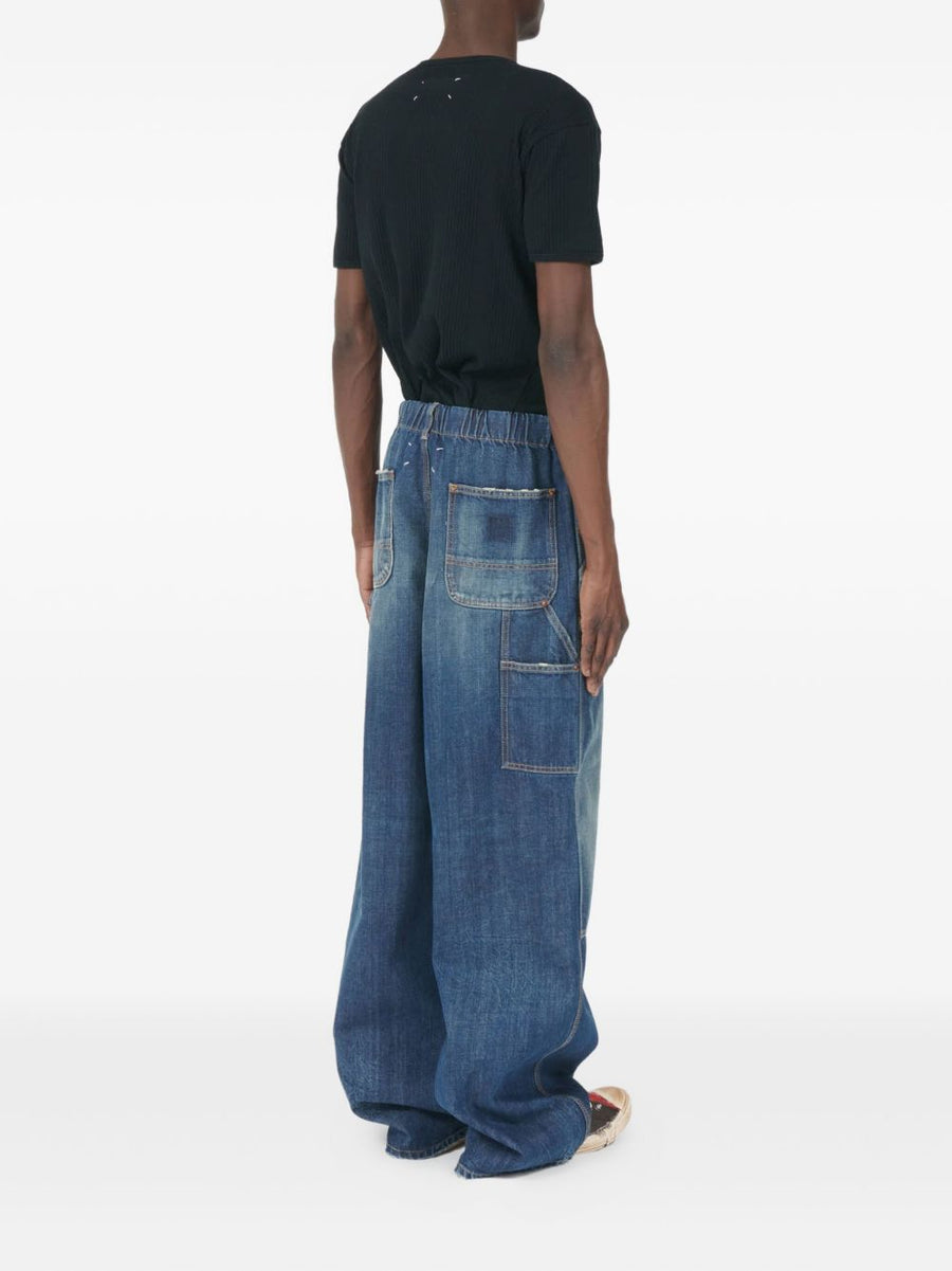 Maison Margiela Navy Wide Leg Denim Jeans For Men With Panelled Design And 100 Percent Cotton