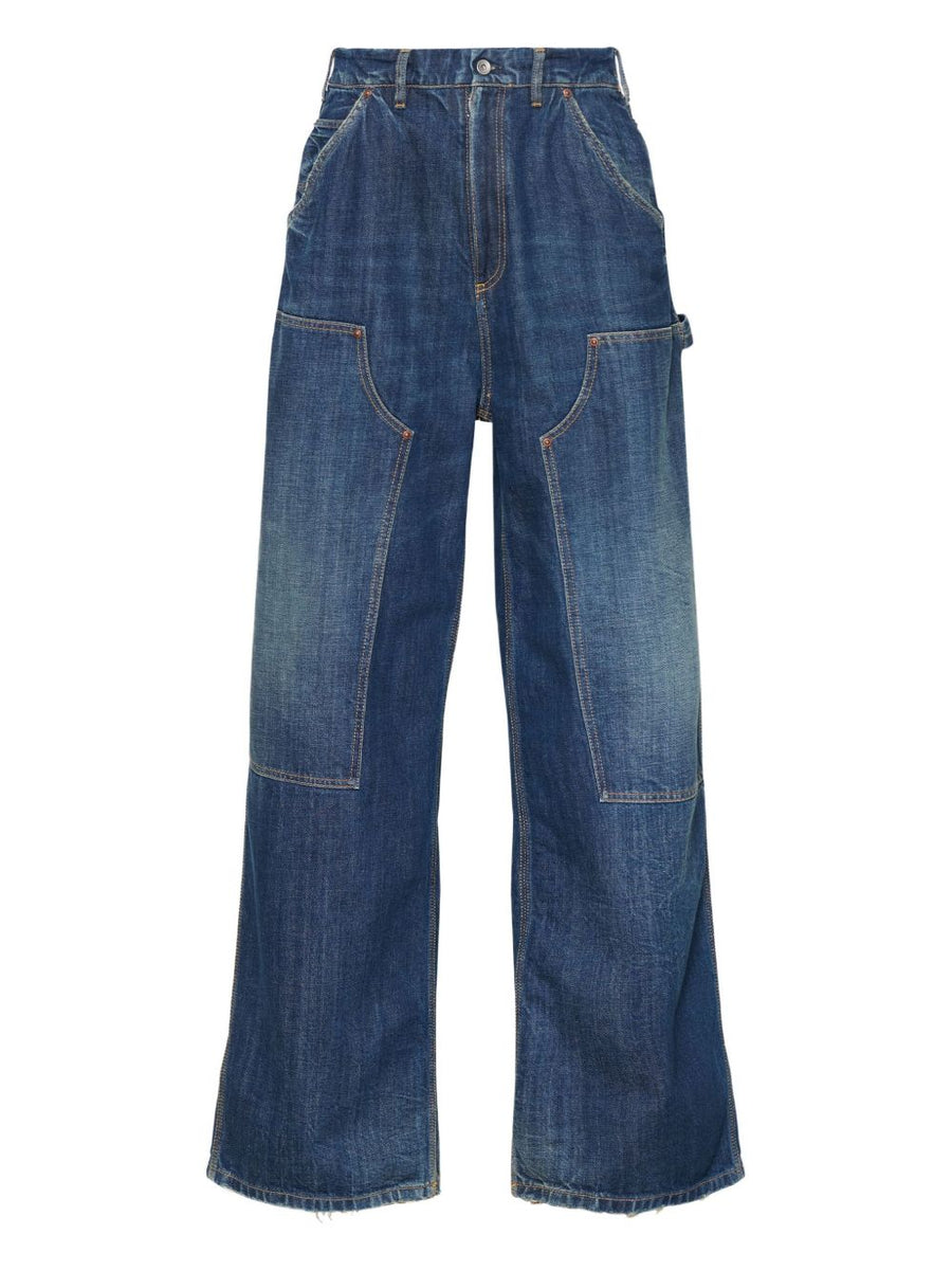Maison Margiela Navy Wide Leg Denim Jeans For Men With Panelled Design And 100 Percent Cotton