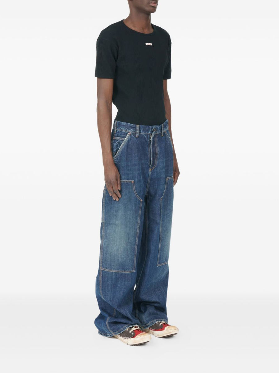 Maison Margiela Navy Wide Leg Denim Jeans For Men With Panelled Design And 100 Percent Cotton