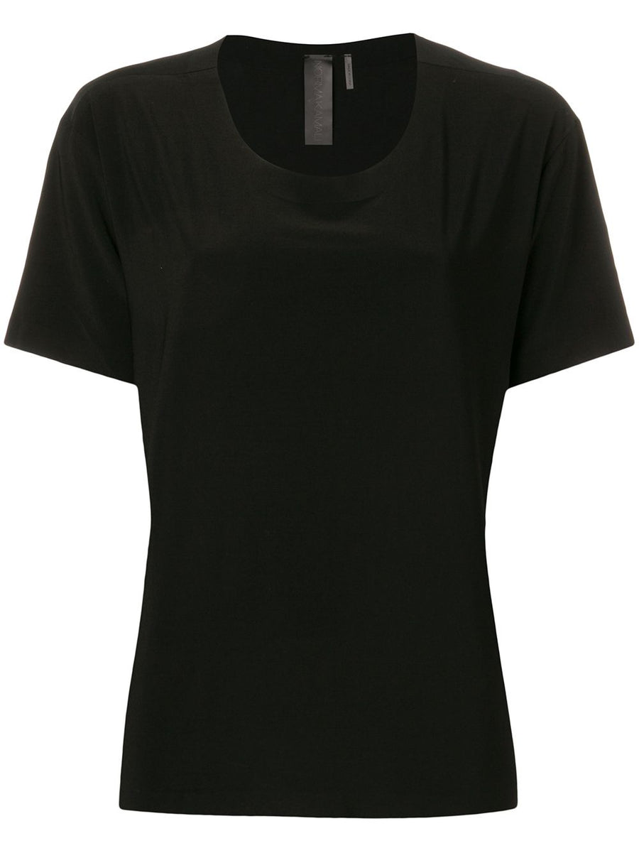 Norma Kamali Black Short Sleeve Scoop Neck Tee For Women Lux Polyester Blend Versatile Wardrobe Staple