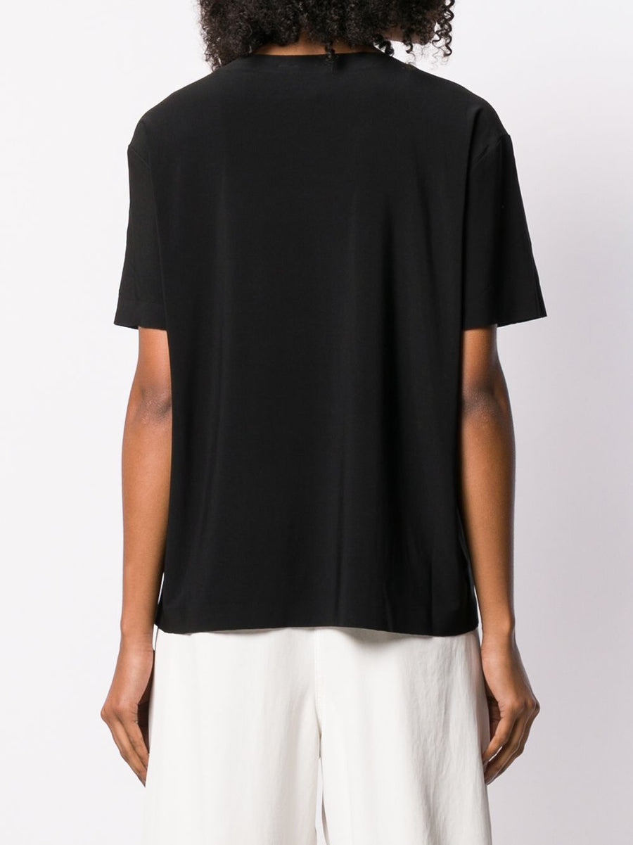 Norma Kamali Black Short Sleeve Scoop Neck Tee For Women Lux Polyester Blend Versatile Wardrobe Staple