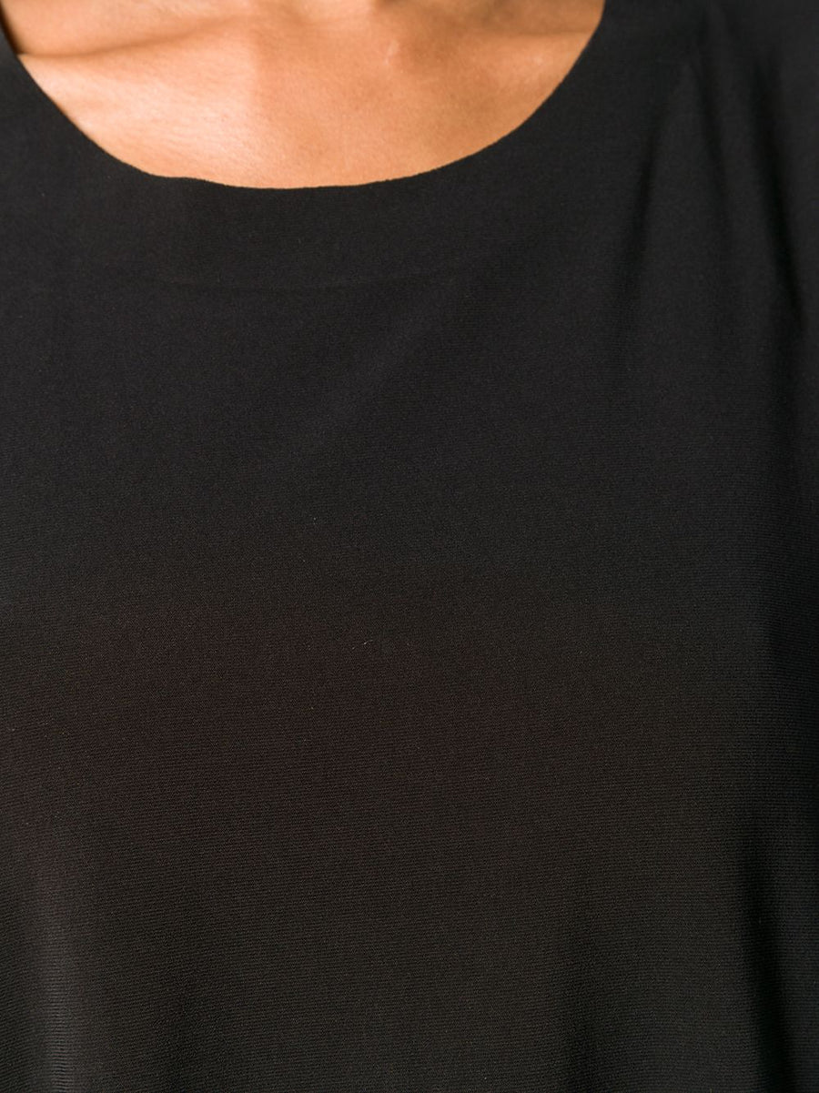 Norma Kamali Black Short Sleeve Scoop Neck Tee For Women Lux Polyester Blend Versatile Wardrobe Staple