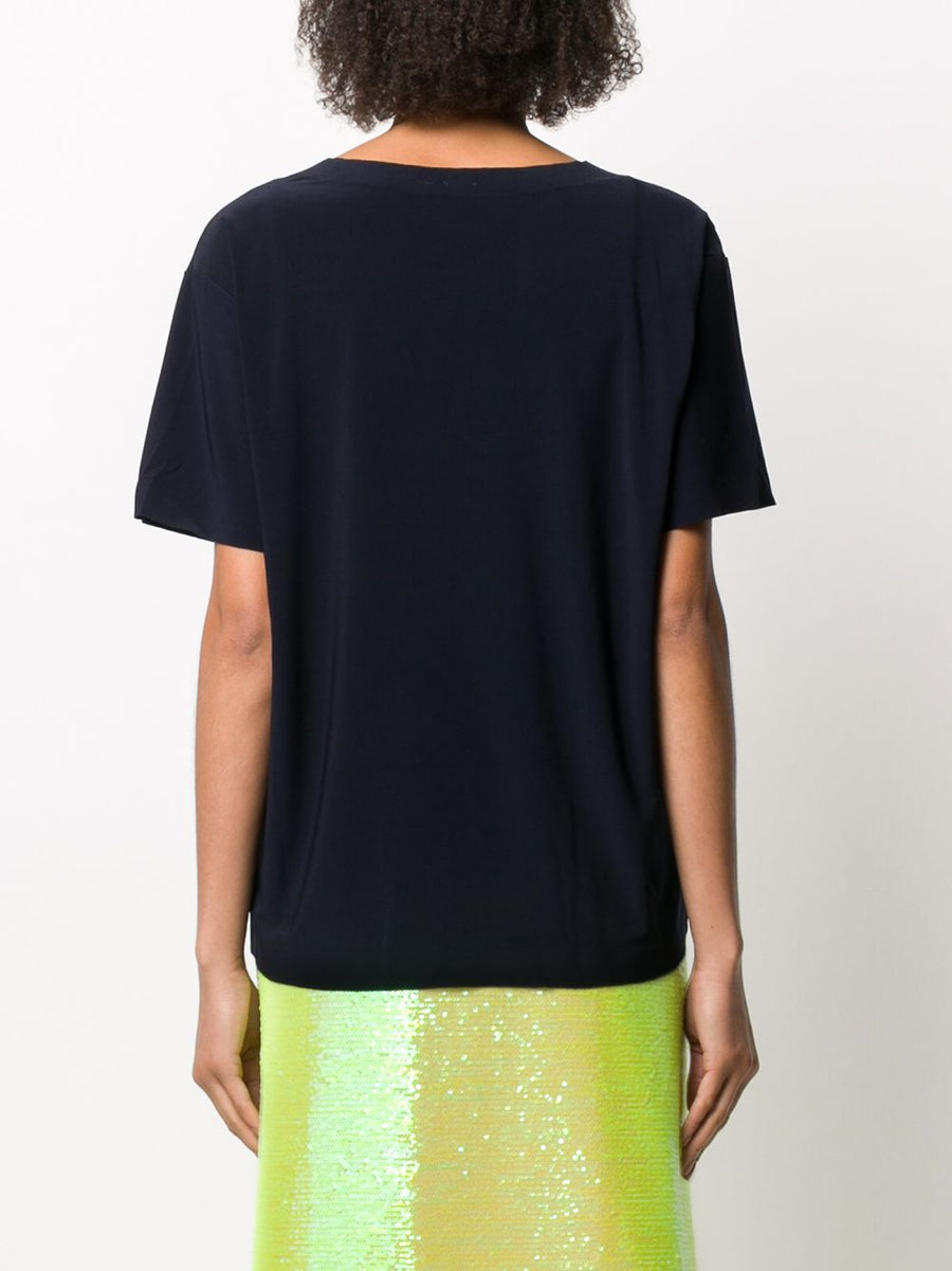 Norma Kamali Short Sleeve T Shirt Womens Midnight Blue Versatile Layering Top For Everyday Wear