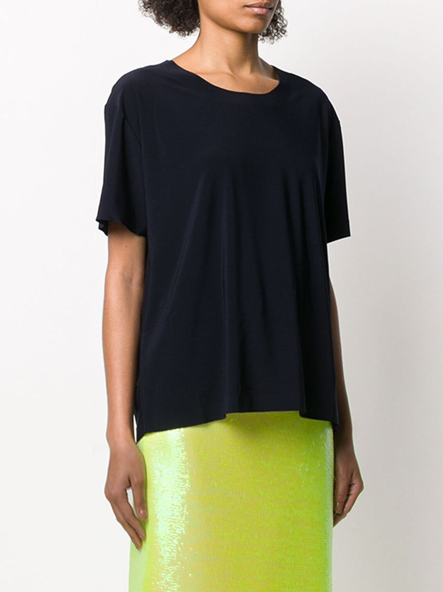 Norma Kamali Short Sleeve T Shirt Womens Midnight Blue Versatile Layering Top For Everyday Wear