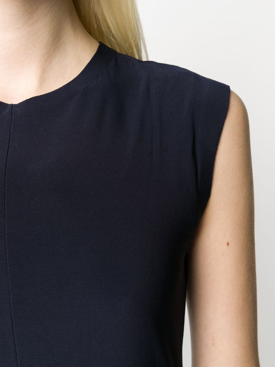 Norma Kamali Sleeveless Navy Jumpsuit With Wide Leg Silhouette For Luxurious Modern Women