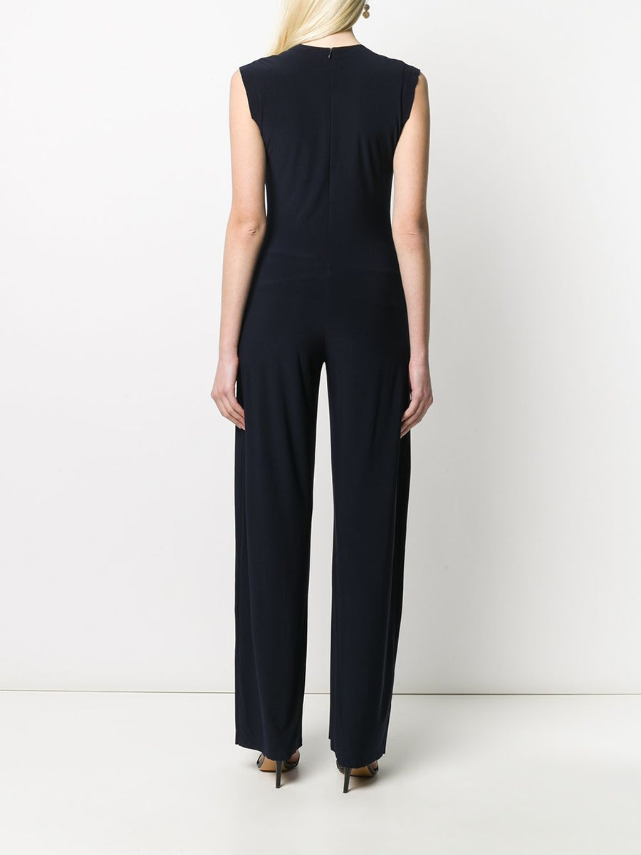 Norma Kamali Sleeveless Navy Jumpsuit With Wide Leg Silhouette For Luxurious Modern Women