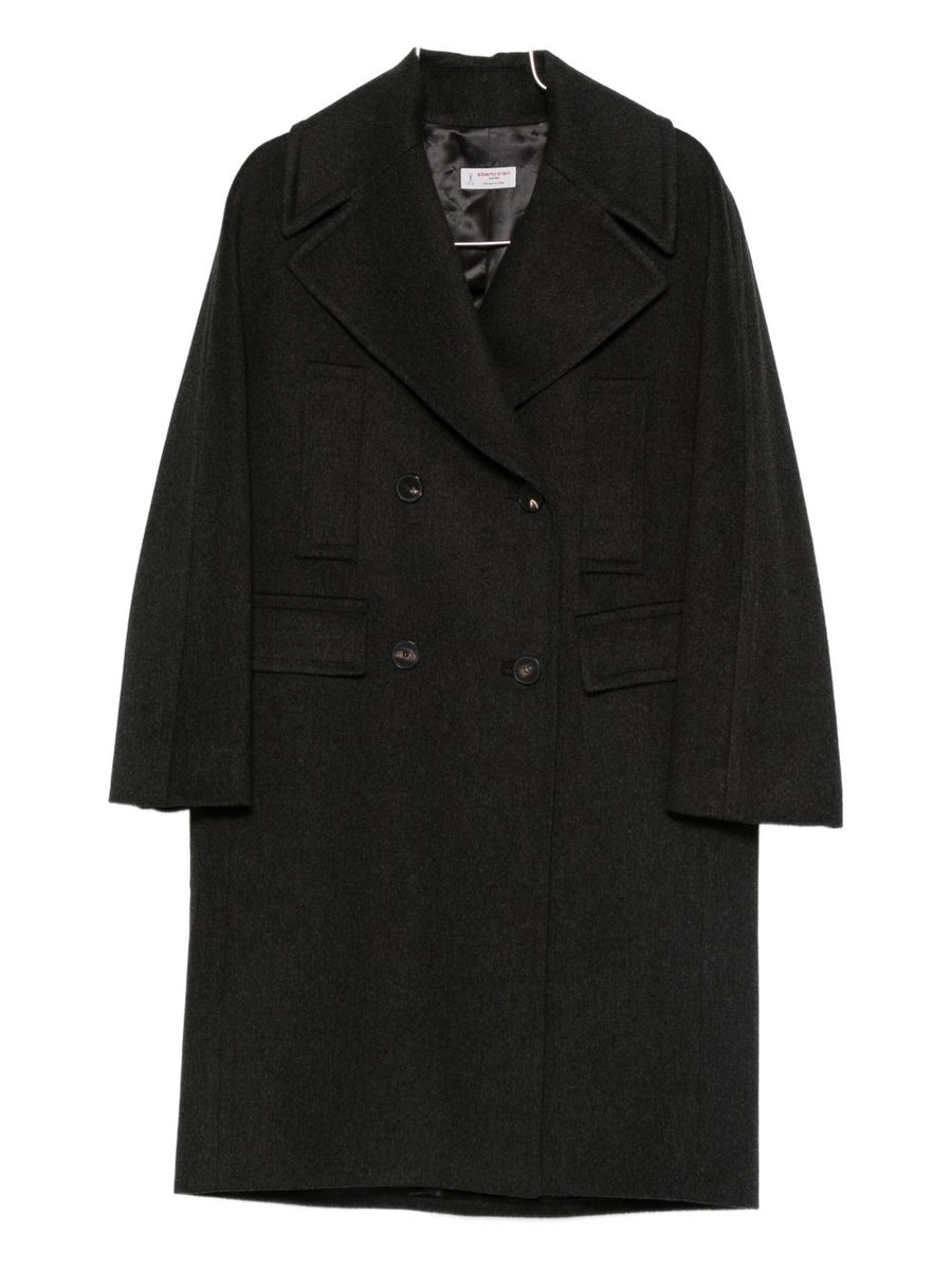 Alberto Biani Wool Double Breasted Coat For Women Elegant Timeless Winter Black Outerwear