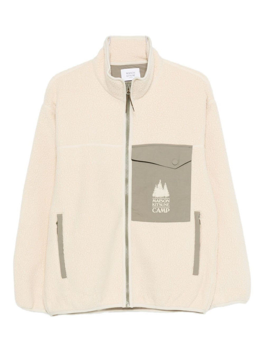 Maison Kitsuné Men's Fleece Jacket Lightweight Versatile Everyday Layer With Modern Silhouette Ecru