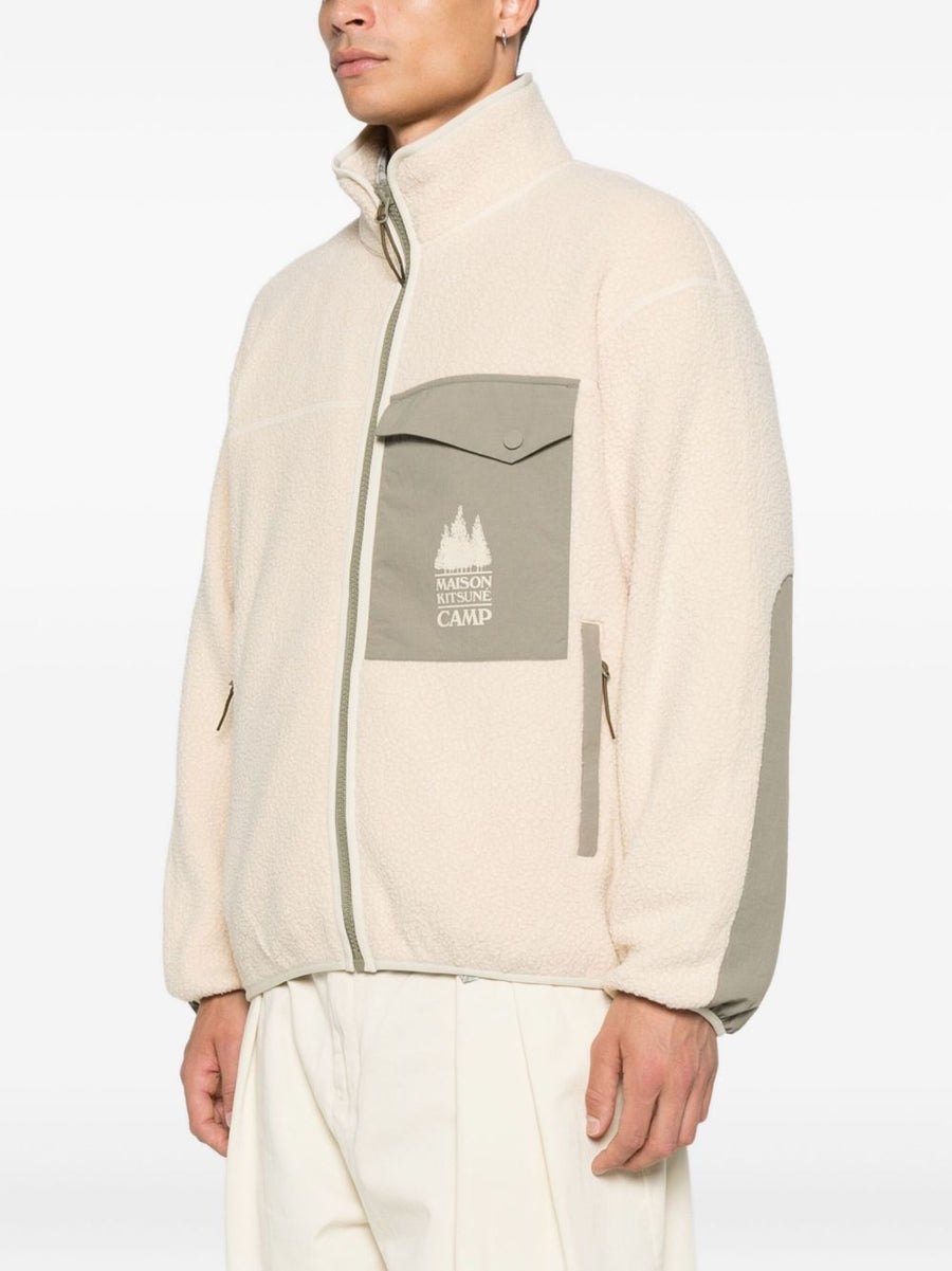 Maison Kitsuné Men's Fleece Jacket Lightweight Versatile Everyday Layer With Modern Silhouette Ecru