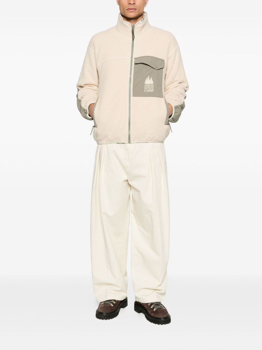 Maison Kitsuné Men's Fleece Jacket Lightweight Versatile Everyday Layer With Modern Silhouette Ecru