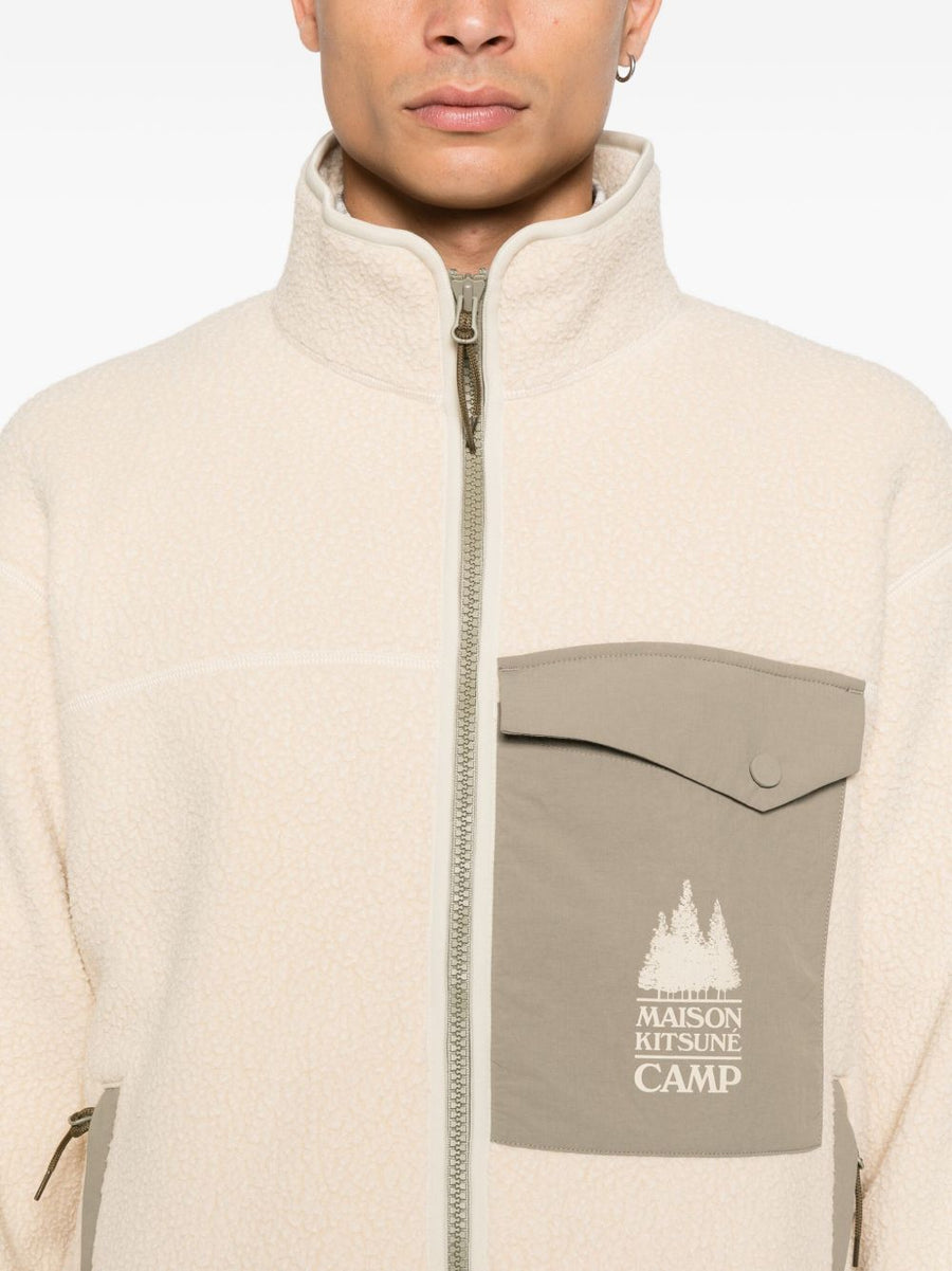 Maison Kitsuné Men's Fleece Jacket Lightweight Versatile Everyday Layer With Modern Silhouette Ecru