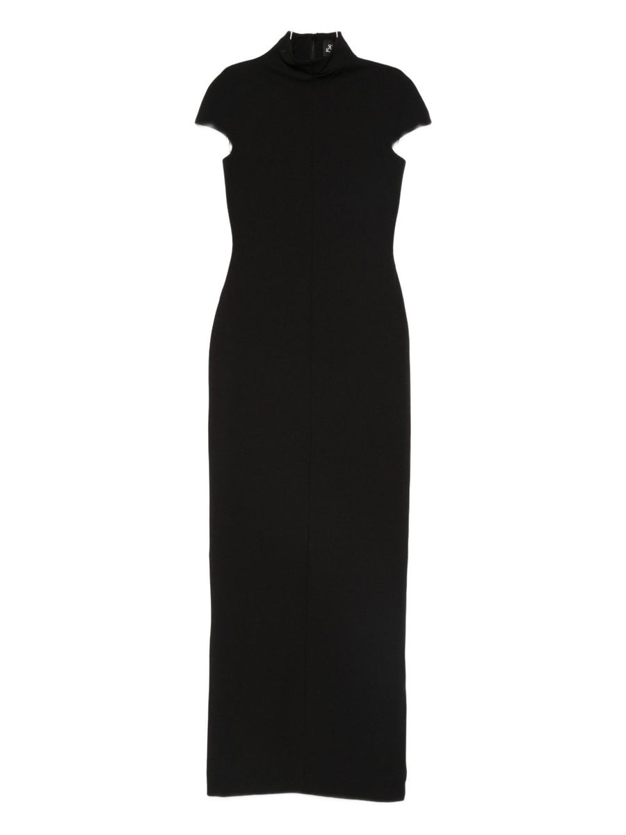 Solace London Lang Black Maxi Dress High Neck Short Sleeves Concealed Back Zip
