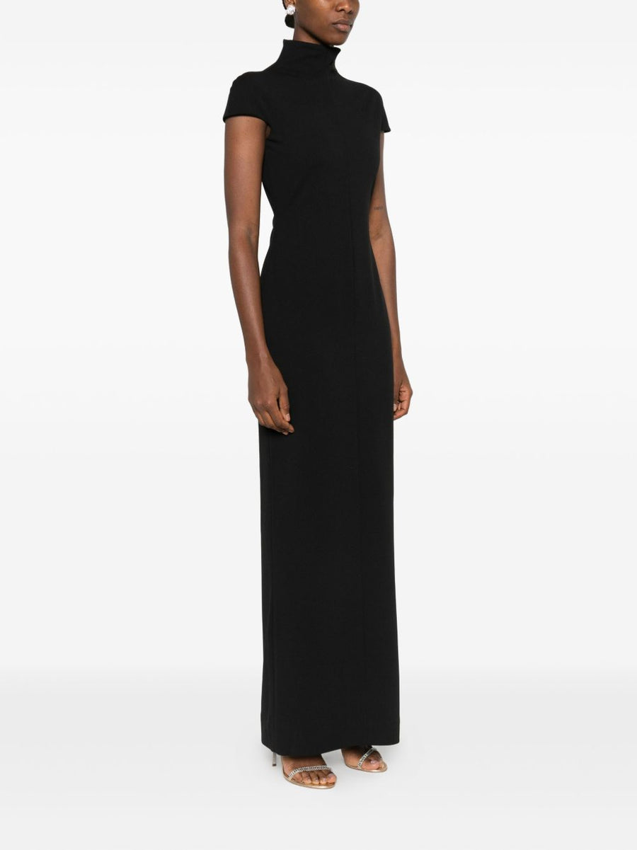 Solace London Lang Black Maxi Dress High Neck Short Sleeves Concealed Back Zip