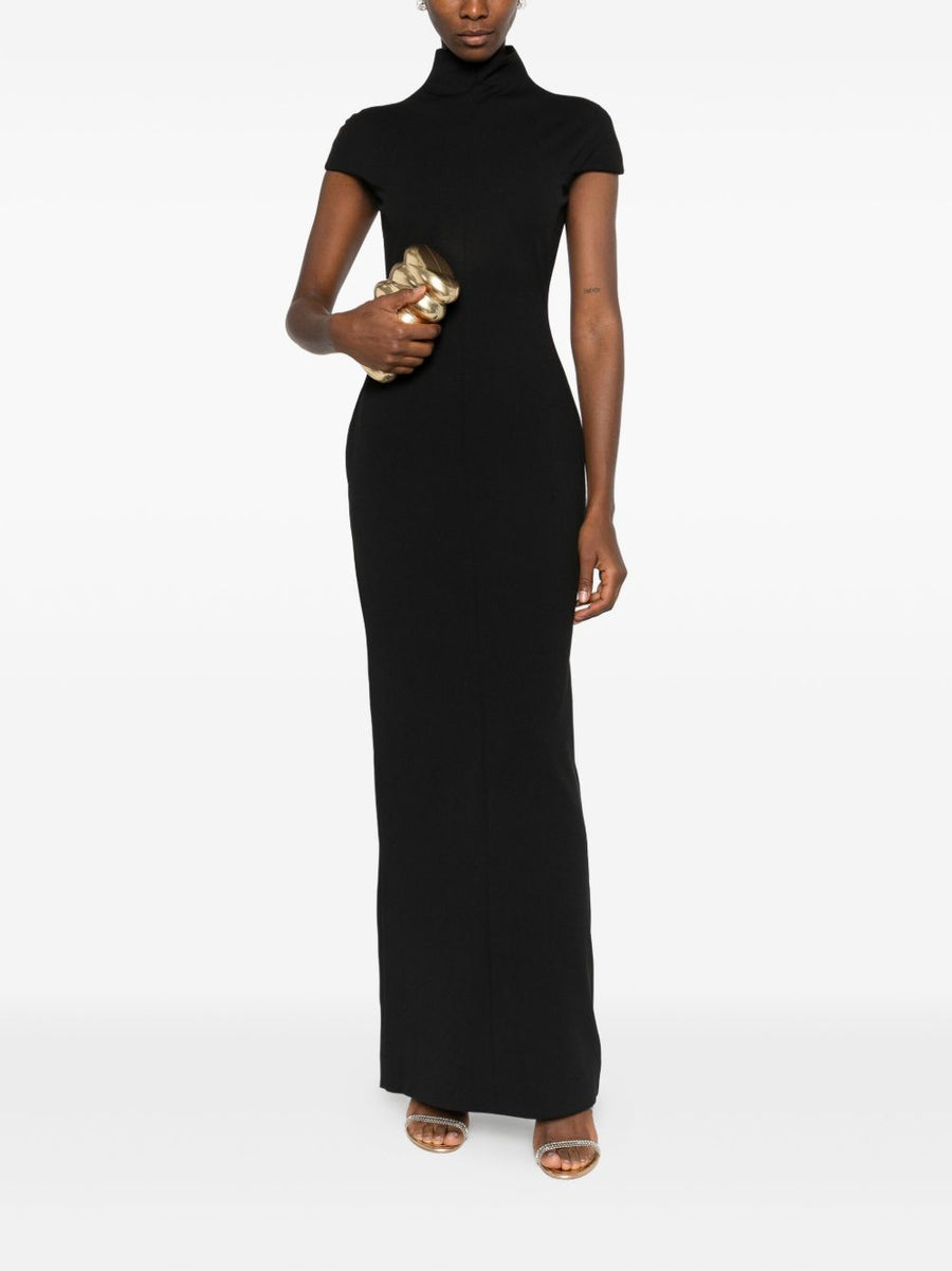 Solace London Lang Black Maxi Dress High Neck Short Sleeves Concealed Back Zip